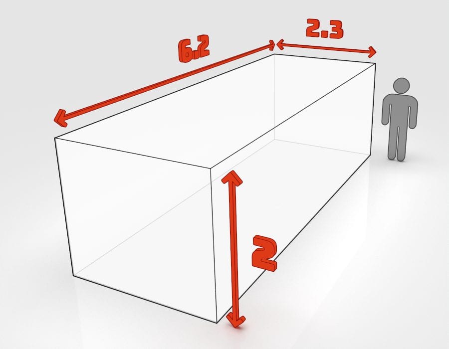 Dimensions de la benne 30 m³ à louer à Colmar : 6,2 × 2,3 × 2,0 m