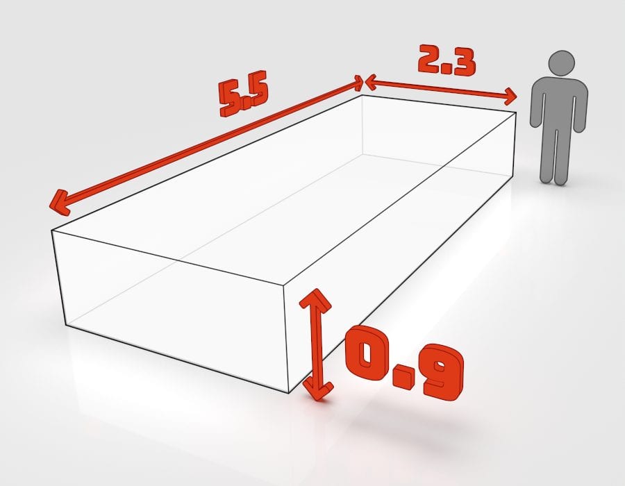 Dimensions de la benne 8 m³ à louer à Colmar : 5,5 × 2,3 × 0,9 m
